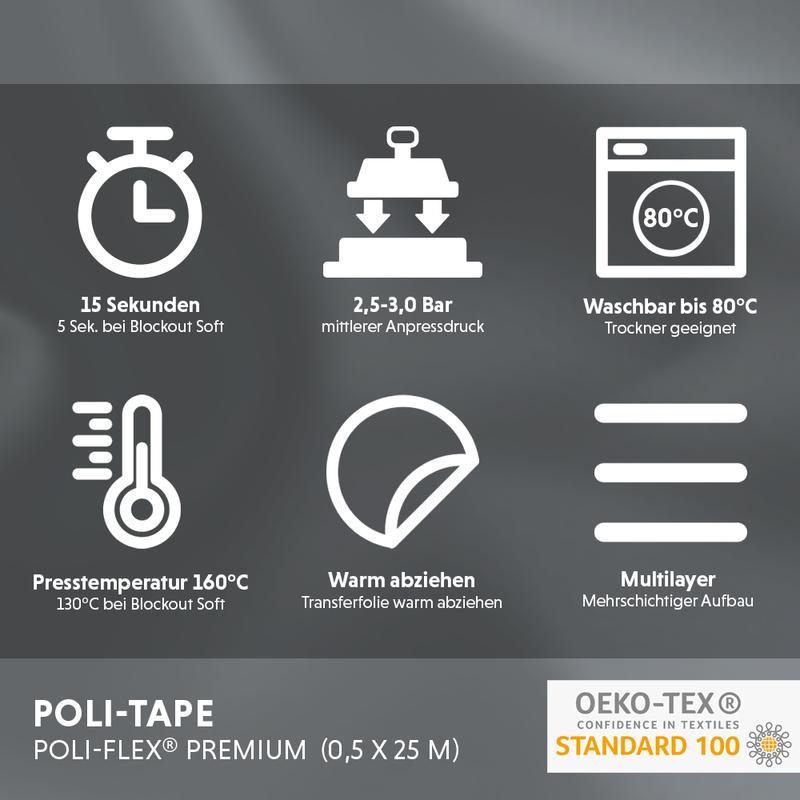 (15,7 - 17,44 m²) Poli-Flex Premium Serie Flexfolie Plotterfolie 50 cm x 1 m